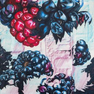 Overgrown, Bridget Enderle, oil and colored pencil rubbings on paper over panel, 2025